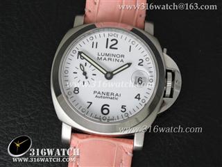 沛纳海PAM049 Luminor Marina Automatic系列 白色表盘 粉色小牛皮表带 全自动7750机芯 PM165