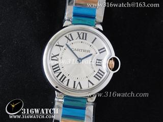 卡地亚CARTIER 蓝气球系列 V6版 1:1 中号36MM 间18K玫瑰电镀金 银白色波纹面表盘 瑞士石英机芯 1:1高仿卡地亚手表 CTR0110