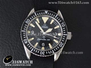 欧米茄-Omega 海马系列 Seamaster 300 复古海马 不锈钢表壳 黑色表盘 黑色防水尼龙表带 亚洲2836自动机械表 高仿欧米茄手表 OMG0123