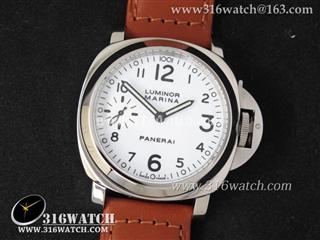 沛纳海PANERAI-Luminor Marina系列 PAM113 白色表盘 棕色小牛皮带 1:1 NOOB最新版本 亚洲海欧6497手上链机械表 高仿沛纳海手表 PM00168