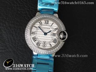 卡地亚CARTIER 蓝气球系列 V6版 1:1 小号28MM 镶钻表圈 银白色纹面表盘 精钢表链 瑞士石英机芯 CTR0118