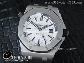 爱彼AP Diver 1:1 JF版 白色表盘 黑色橡胶表带 仿瑞士ETA-2824自动机芯 AP0096