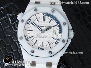 爱彼AP Royal Oak Offshore Diver白色陶瓷 NOOB最佳版 白色橡胶表带 仿瑞士ETA-A2824机芯 AP0097